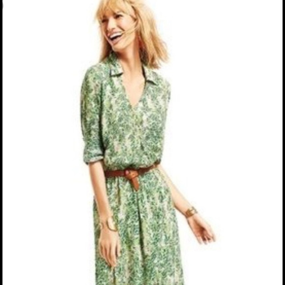 CAbi Leaf print, faux wrap mini dress